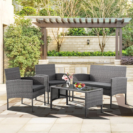 Set di 4 mobili da giardino in vimini per conversazioni, set di mobili da esterno in rattan con cuscini per giardino