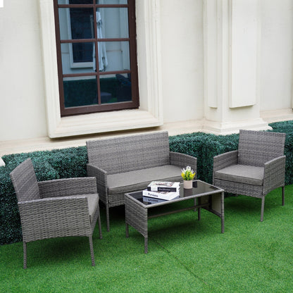 Set di 4 mobili da giardino in vimini per conversazioni, set di mobili da esterno in rattan con cuscini per giardino