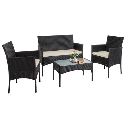 Set di mobili da giardino in vimini da 4 pezzi, set di mobili da esterno in rattan con cuscini
