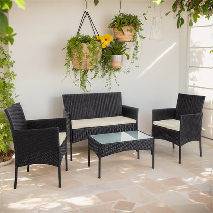Set di mobili da giardino in vimini da 4 pezzi, set di mobili da esterno in rattan con cuscini