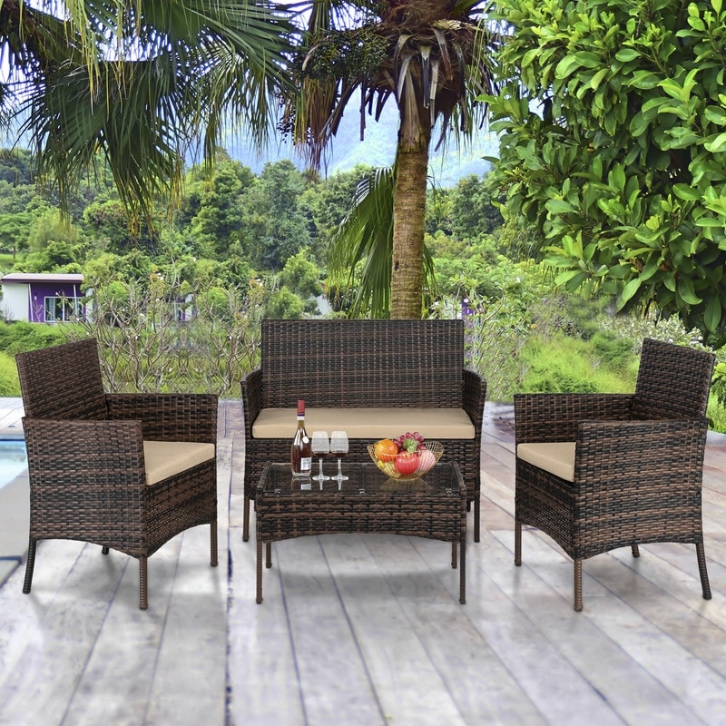 Set di mobili da giardino in rattan e vimini, 4 pezzi