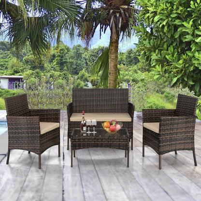 Set di mobili da giardino in rattan e vimini, 4 pezzi