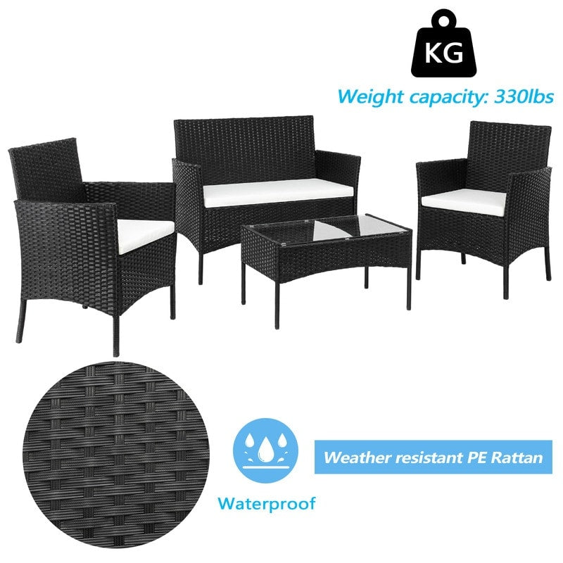 Set di mobili da giardino in rattan e vimini, 4 pezzi