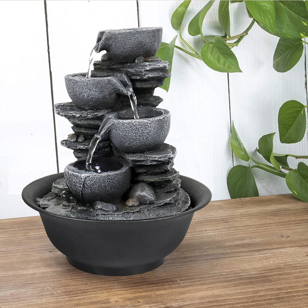 Fontana d'acqua a 4 livelli per il relax da interno, cascata per la casa