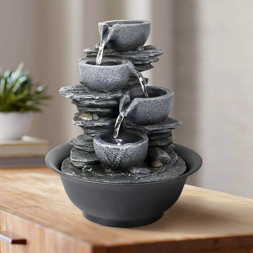 Fontana d'acqua a 4 livelli per il relax da interno, cascata per la casa