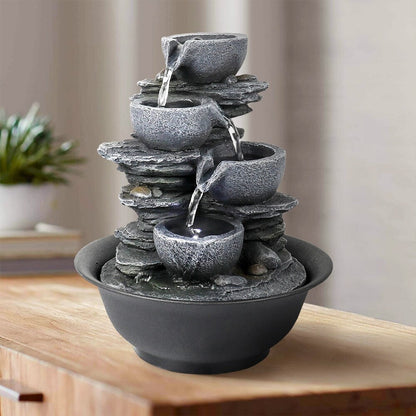Fontana d'acqua a 4 livelli per il relax da interno, cascata per la casa