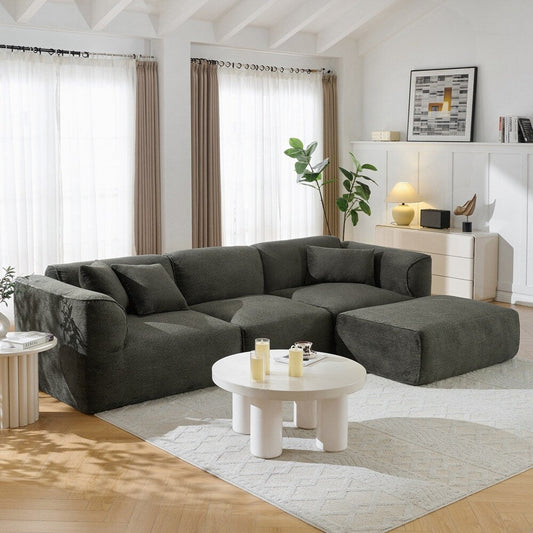 Divano a 4 posti con cuscini di seduta in pura spugna e poggiapiedi staccabile, include 3 cuscini decorativi