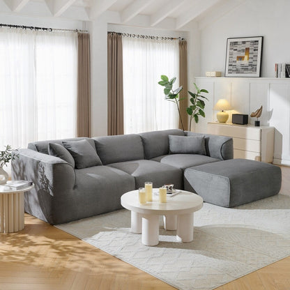 Divano a 4 posti con cuscini di seduta in pura spugna e poggiapiedi staccabile, include 3 cuscini decorativi