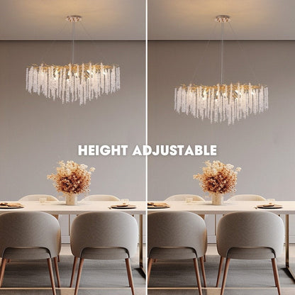 Lampadario rettangolare moderno in cristallo dorato da 40 pollici con rami di albero, lampadario per isola cucina, lampada a sospensione per sala da pranzo