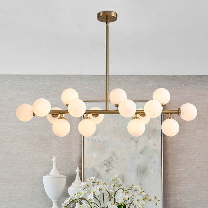 Lampadario lineare moderno di metà secolo da 40 pollici, lampada a sospensione Sputnik in ottone dorato a 16 luci con globo in vetro smerigliato per sala da pranzo
