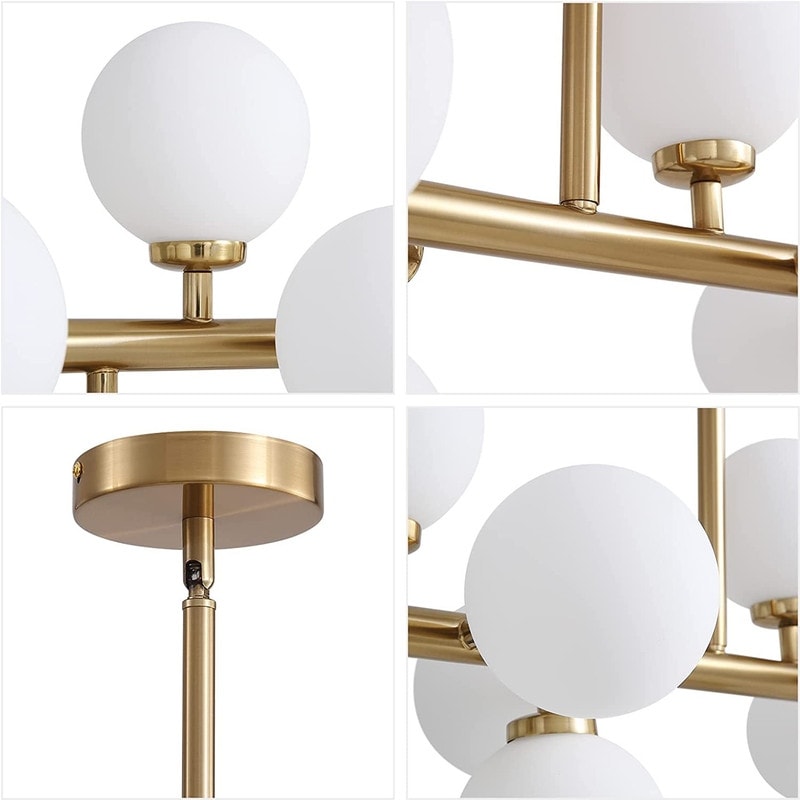 Lampadario lineare moderno di metà secolo da 40 pollici, lampada a sospensione Sputnik in ottone dorato a 16 luci con globo in vetro smerigliato per sala da pranzo