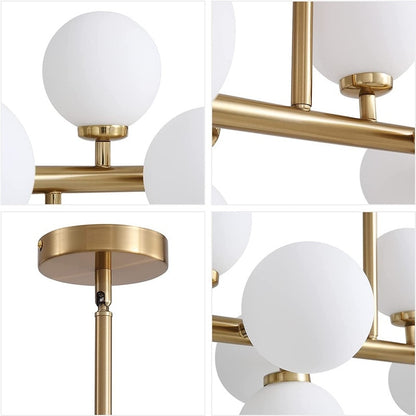 Lampadario lineare moderno di metà secolo da 40 pollici, lampada a sospensione Sputnik in ottone dorato a 16 luci con globo in vetro smerigliato per sala da pranzo