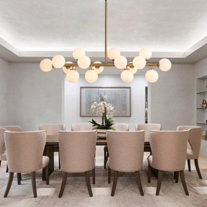 Lampadario lineare moderno di metà secolo da 40 pollici, lampada a sospensione Sputnik in ottone dorato a 16 luci con globo in vetro smerigliato per sala da pranzo
