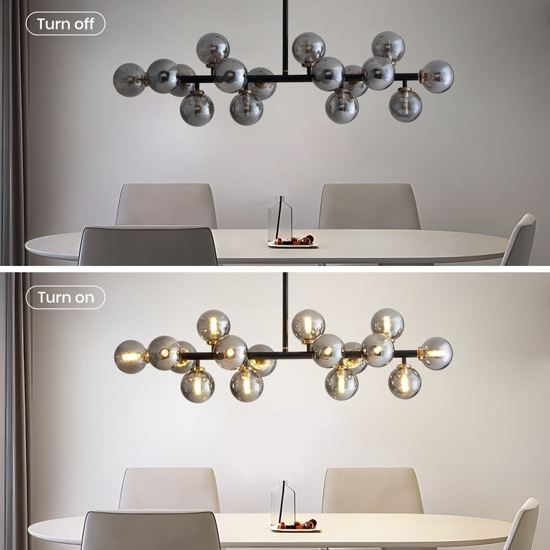 Lampadario lineare moderno di metà secolo da 40 pollici, lampada a sospensione Sputnik in ottone dorato a 16 luci con globo in vetro smerigliato per sala da pranzo