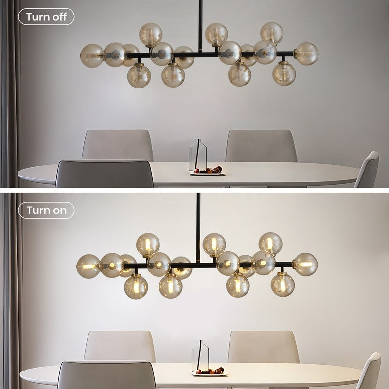 Lampadario lineare moderno di metà secolo da 40 pollici, lampada a sospensione Sputnik in ottone dorato a 16 luci con globo in vetro smerigliato per sala da pranzo