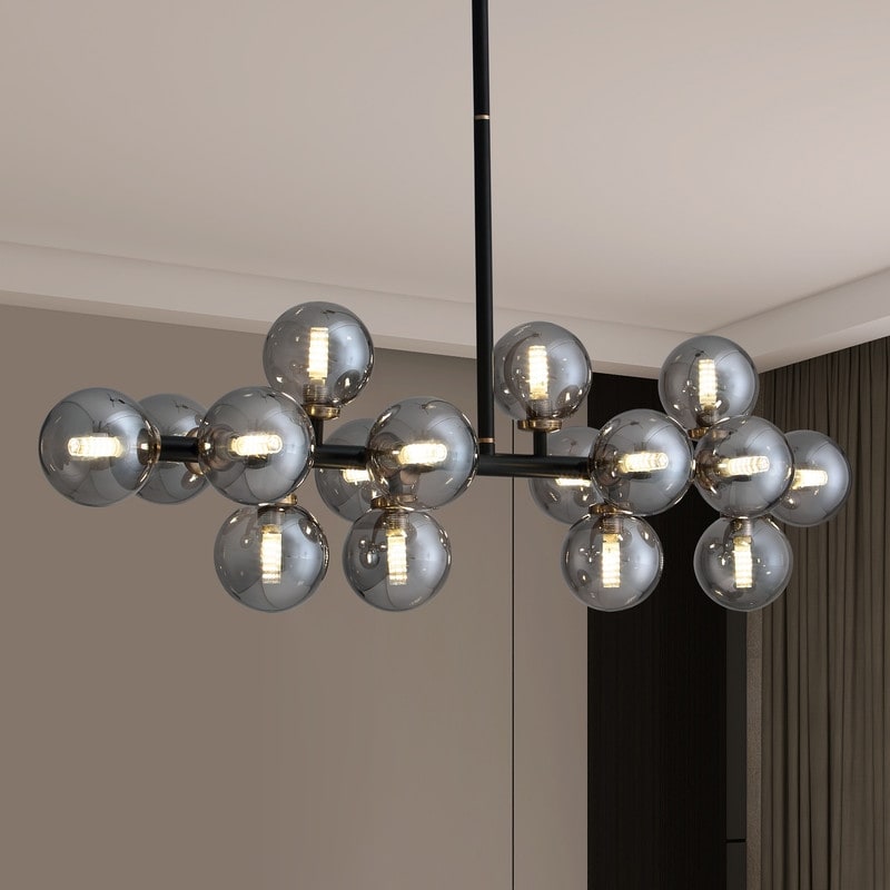 Lampadario lineare moderno di metà secolo da 40 pollici, lampada a sospensione Sputnik in ottone dorato a 16 luci con globo in vetro smerigliato per sala da pranzo
