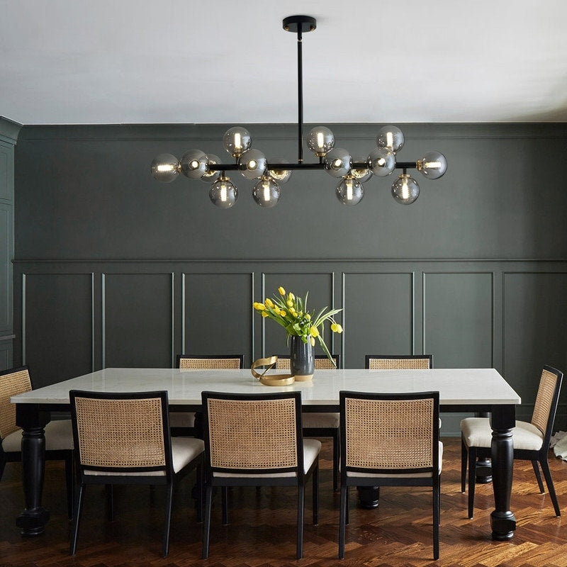 Lampadario lineare moderno di metà secolo da 40 pollici, lampada a sospensione Sputnik in ottone dorato a 16 luci con globo in vetro smerigliato per sala da pranzo