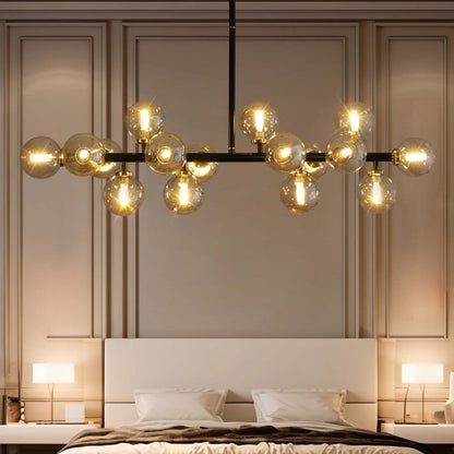 Lampadario lineare moderno di metà secolo da 40 pollici, lampada a sospensione Sputnik in ottone dorato a 16 luci con globo in vetro smerigliato per sala da pranzo