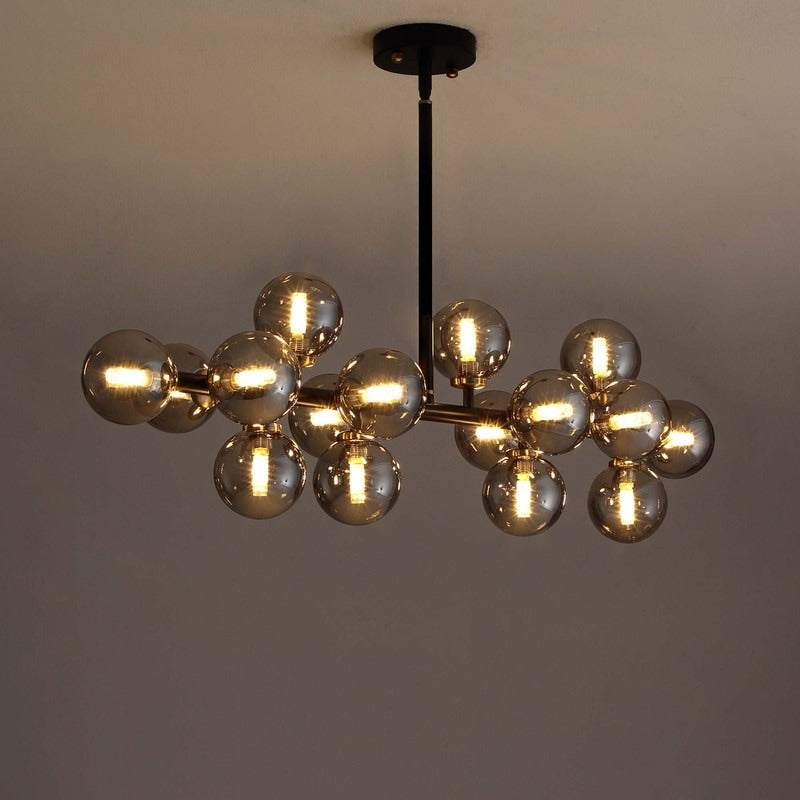 Lampadario lineare moderno di metà secolo da 40 pollici, lampada a sospensione Sputnik in ottone dorato a 16 luci con globo in vetro smerigliato per sala da pranzo