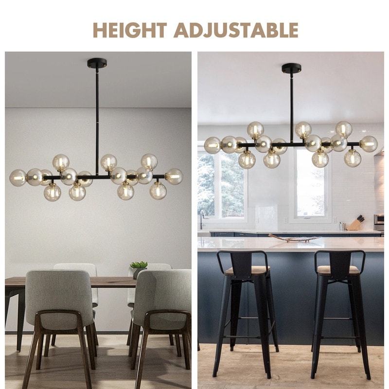 Lampadario lineare moderno di metà secolo da 40 pollici, lampada a sospensione Sputnik in ottone dorato a 16 luci con globo in vetro smerigliato per sala da pranzo