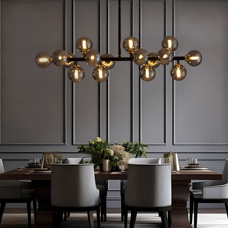 Lampadario lineare moderno di metà secolo da 40 pollici, lampada a sospensione Sputnik in ottone dorato a 16 luci con globo in vetro smerigliato per sala da pranzo