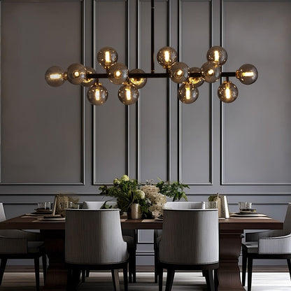 Lampadario lineare moderno di metà secolo da 40 pollici, lampada a sospensione Sputnik in ottone dorato a 16 luci con globo in vetro smerigliato per sala da pranzo