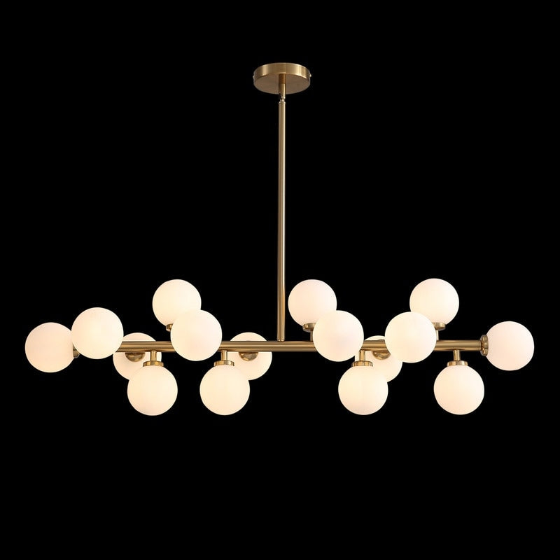 Lampadario lineare moderno di metà secolo da 40 pollici, lampada a sospensione Sputnik in ottone dorato a 16 luci con globo in vetro smerigliato per sala da pranzo