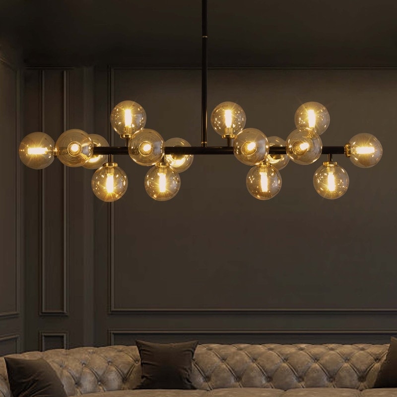 Lampadario lineare moderno di metà secolo da 40 pollici, lampada a sospensione Sputnik in ottone dorato a 16 luci con globo in vetro smerigliato per sala da pranzo