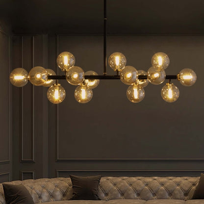 Lampadario lineare moderno di metà secolo da 40 pollici, lampada a sospensione Sputnik in ottone dorato a 16 luci con globo in vetro smerigliato per sala da pranzo