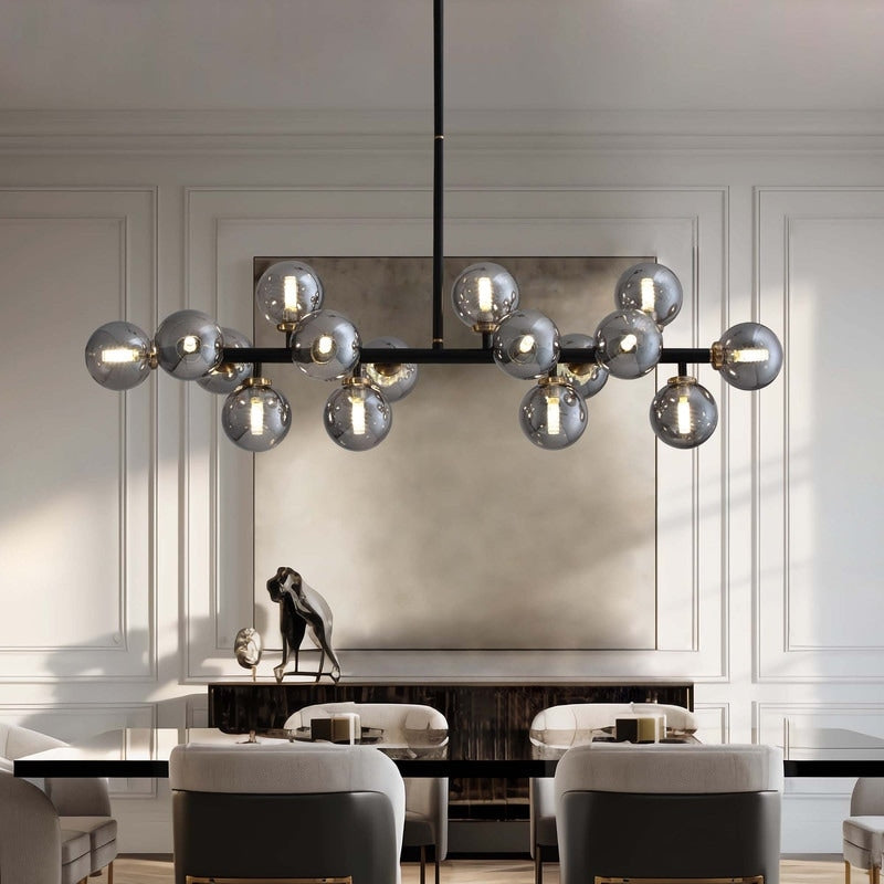 Lampadario lineare moderno di metà secolo da 40 pollici, lampada a sospensione Sputnik in ottone dorato a 16 luci con globo in vetro smerigliato per sala da pranzo