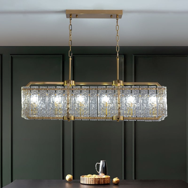 Lampadari di cristallo moderni lineari da 40 pollici Lampadario rettangolare in ottone dorato a 16 luci per sala da pranzo, soggiorno, isola della cucina