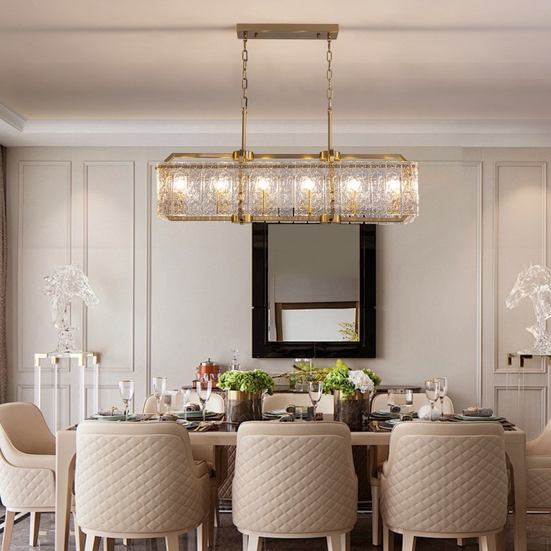 Lampadari di cristallo moderni lineari da 40 pollici Lampadario rettangolare in ottone dorato a 16 luci per sala da pranzo, soggiorno, isola della cucina