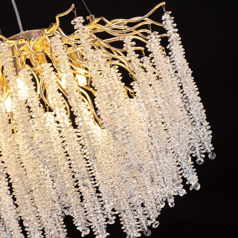 Lampadario rettangolare moderno in cristallo dorato da 40 pollici con rami di albero, lampadario per isola cucina, lampada a sospensione per sala da pranzo