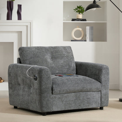 Divano singolo 42*33, poltrona con seduta ampia, caricabatterie a doppia porta, design con tirante e trapuntato, schiuma ad alta densità