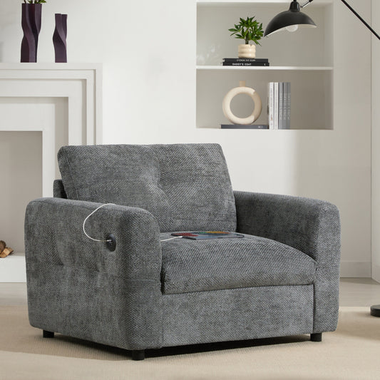 Divano singolo 42*33, poltrona con seduta ampia, caricabatterie a doppia porta, design con tirante e trapuntato, schiuma ad alta densità