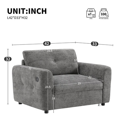 Poltrona con seduta larga da 42 pollici, caricabatterie a doppia porta e design con tirante imbottito di Harper&amp;Bright Designs