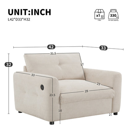 Poltrona con seduta larga da 42 pollici, caricabatterie a doppia porta e design con tirante imbottito di Harper&amp;Bright Designs