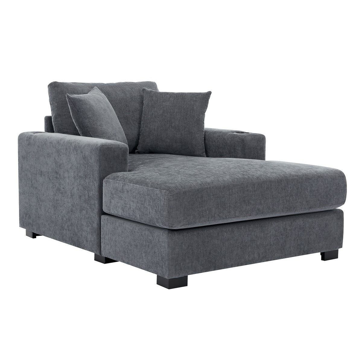 Divano moderno con chaise longue oversize da 43,5 metri, con cuscini, stazione di ricarica e portabicchieri, tessuto in ciniglia
