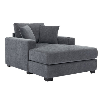 Divano moderno con chaise longue oversize da 43,5 metri, con cuscini, stazione di ricarica e portabicchieri, tessuto in ciniglia