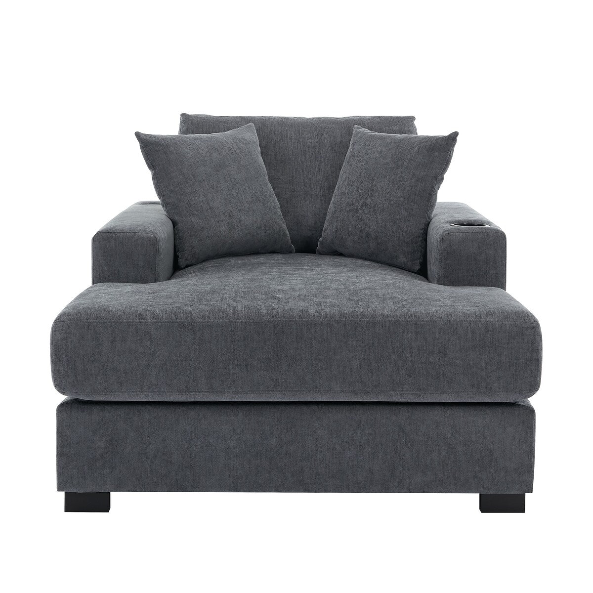 Divano moderno con chaise longue oversize da 43,5 metri, con cuscini, stazione di ricarica e portabicchieri, tessuto in ciniglia