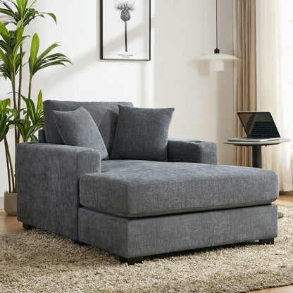 Divano moderno con chaise longue oversize da 43,5 metri, con cuscini, stazione di ricarica e portabicchieri, tessuto in ciniglia