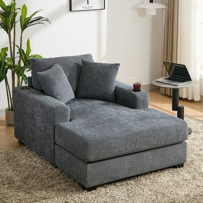 Divano moderno con chaise longue oversize da 43,5 metri, con cuscini, stazione di ricarica e portabicchieri, tessuto in ciniglia