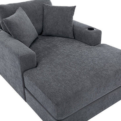 Divano moderno con chaise longue oversize da 43,5 metri, con cuscini, stazione di ricarica e portabicchieri, tessuto in ciniglia