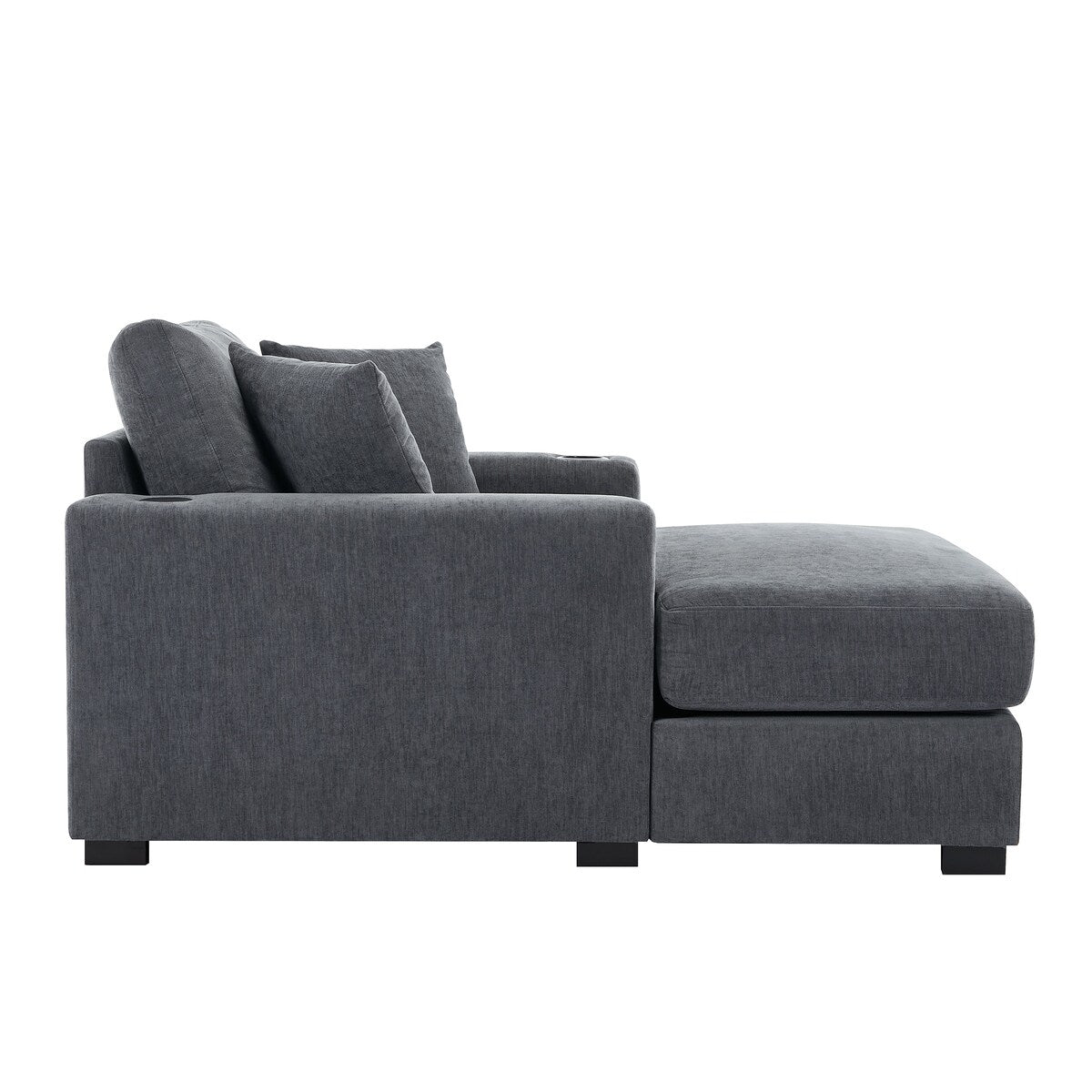 Divano moderno con chaise longue oversize da 43,5 metri, con cuscini, stazione di ricarica e portabicchieri, tessuto in ciniglia