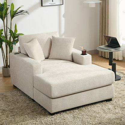 Divano moderno con chaise longue oversize da 43,5 metri, con cuscini, stazione di ricarica e portabicchieri, tessuto in ciniglia