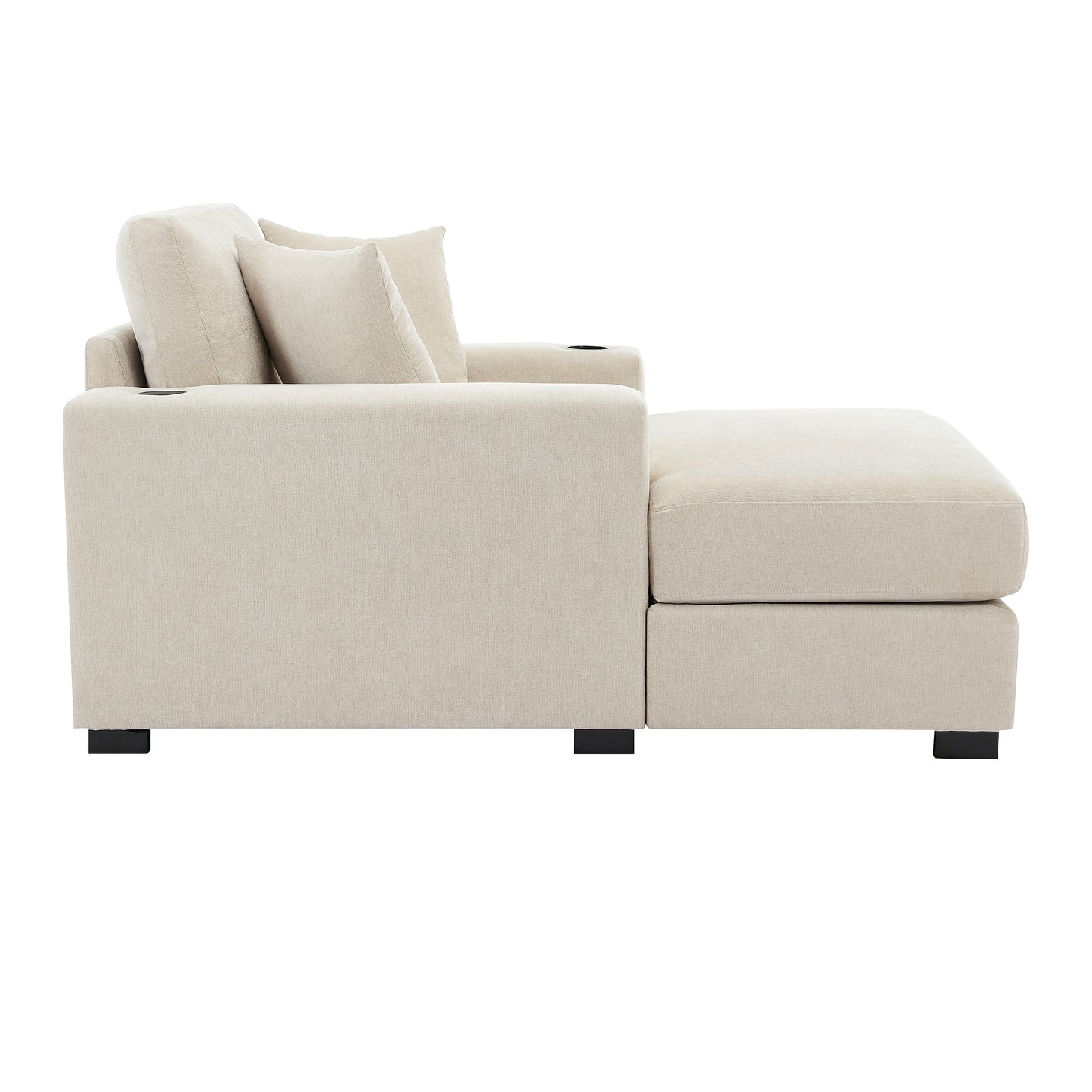 Divano moderno con chaise longue oversize da 43,5 metri, con cuscini, stazione di ricarica e portabicchieri, tessuto in ciniglia