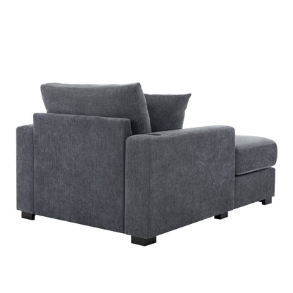 Divano moderno con chaise longue oversize da 43,5 metri, con cuscini, stazione di ricarica e portabicchieri, tessuto in ciniglia