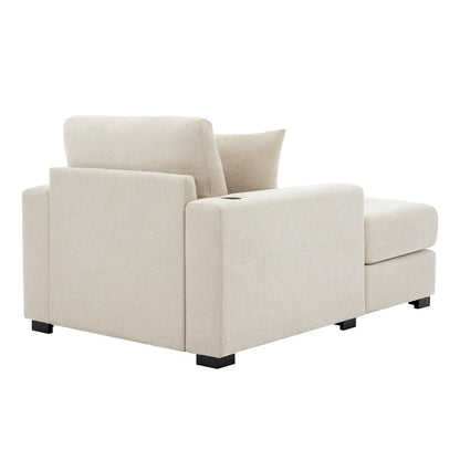 Divano moderno con chaise longue oversize da 43,5 metri, con cuscini, stazione di ricarica e portabicchieri, tessuto in ciniglia