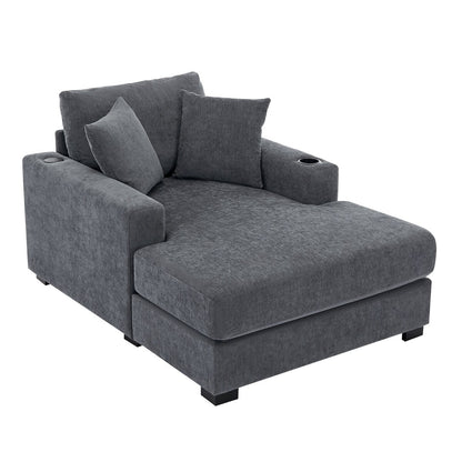 Divano moderno con chaise longue oversize da 43,5 metri, con cuscini, stazione di ricarica e portabicchieri, tessuto in ciniglia