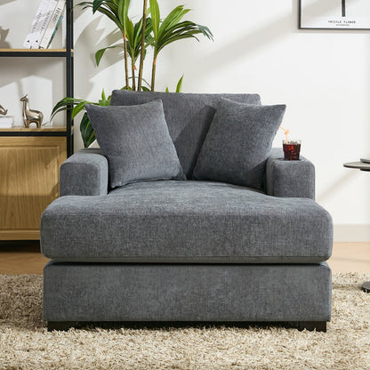 Divano moderno con chaise longue oversize da 43,5 metri, con cuscini, stazione di ricarica e portabicchieri, tessuto in ciniglia